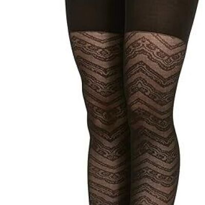 SPANX Size 4/D Assets Red Hot Label Textured Lace Zigzag Tights in Black